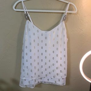 WHBM spaghetti strap white flowy shirt with gold embellishments